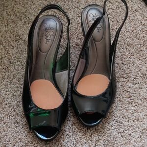 Life Stride Black Patent Peep-Toe Slingbacks